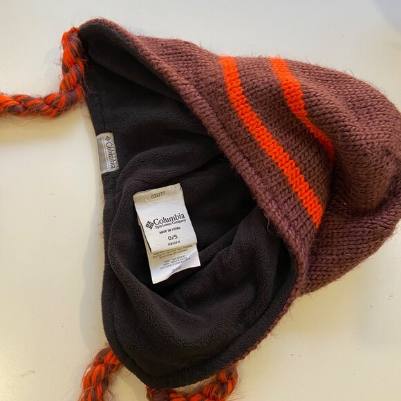 Bundle 2 Columbia  Burgundy & Orange Knit Fleece Lined Earflap and navy blue and - Picture 6 of 15
